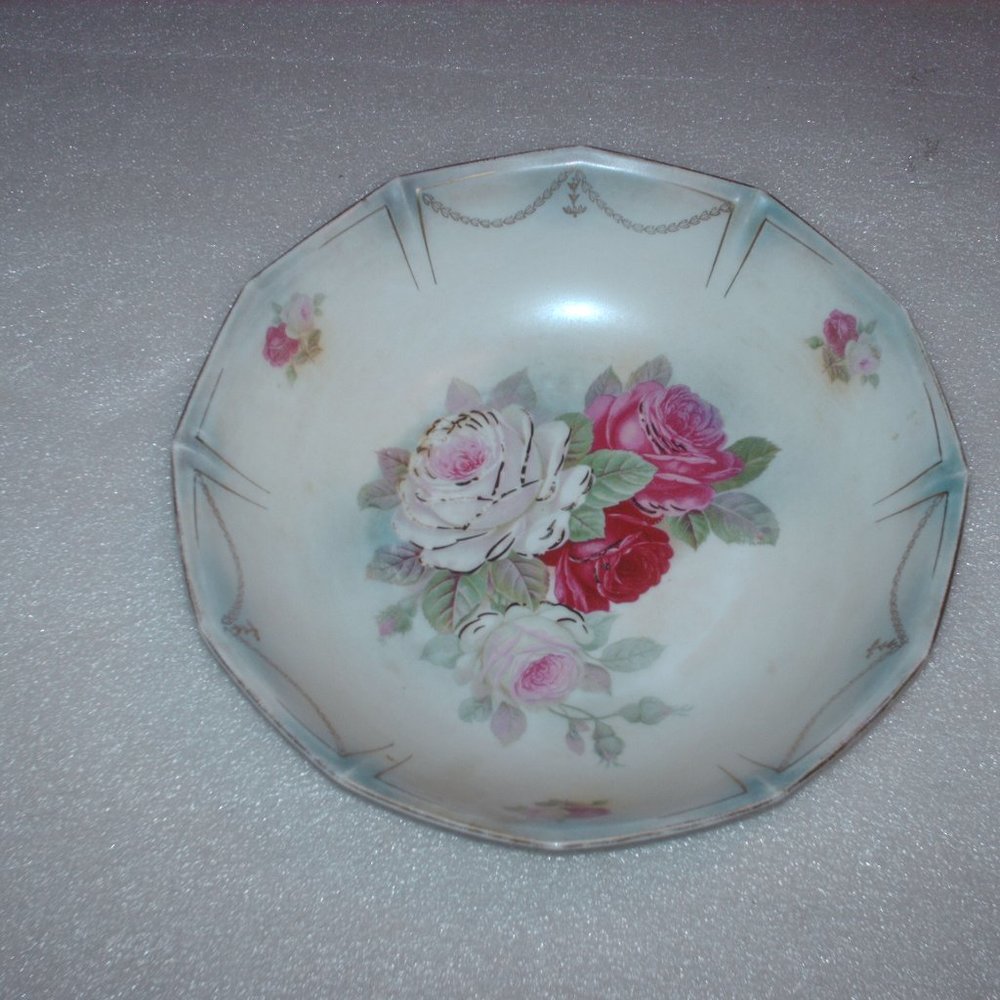 Antique hand-painted German porcelain bowl roses